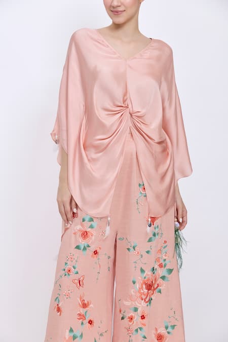 Dilnaz Pink Linen Embroidery Chrysanthemum Palazzo Online at Aza Fashions Dilnaz_Pink Linen Embroidery Chrysanthemum Palazzo _Online_at_Aza_Fashions