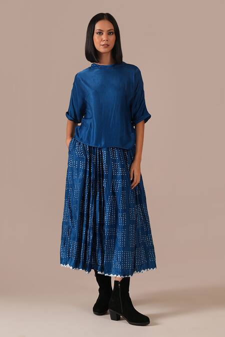 Indigo Dreams Bandhani Gathered Skirt & Boxy Top Set 