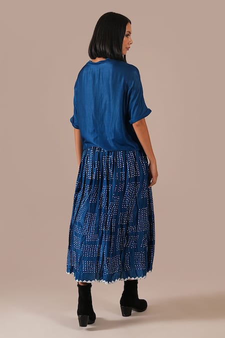 Indigo Dreams Bandhani Gathered Skirt & Boxy Top Set 