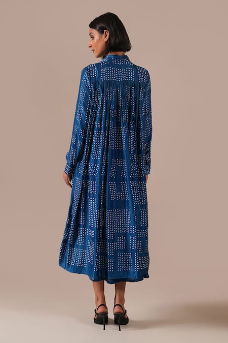 Indigo Dreams Bandhani Pattern Dress & Overlay Set  