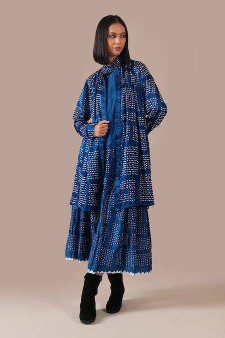 Indigo Dreams Bandhani Gathered Skirt & Jacket Set 