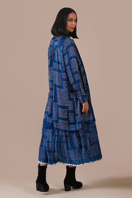 Indigo Dreams Bandhani Gathered Skirt & Jacket Set 