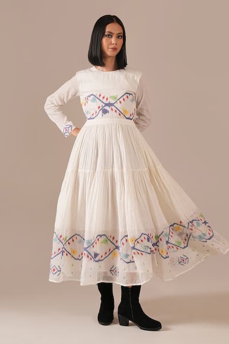 Indigo Dreams Jamdani Handwoven Tiered Midi Dress  