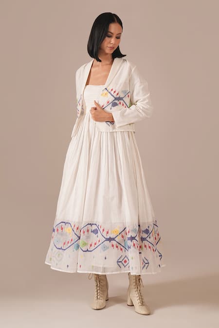 Indigo Dreams Handwoven Jamdani Dress With Jacket 