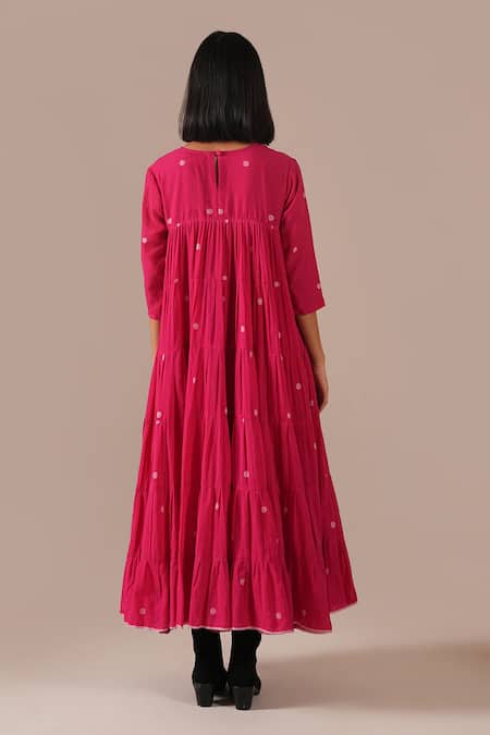 Indigo Dreams Handwoven Jamdani Polka Dot Tiered Dress 