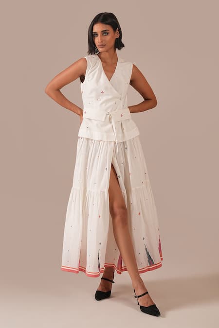 Indigo Dreams Jamdani Tiered Wrap Dress & Belt Set 