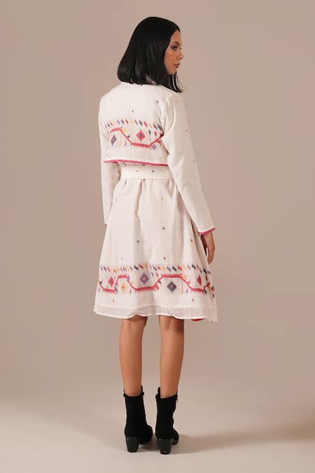 Indigo Dreams Jamdani Handwoven Coat Dress Set 