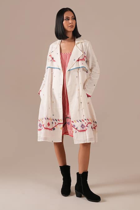 Indigo Dreams Jamdani Handwoven Coat Dress Set 