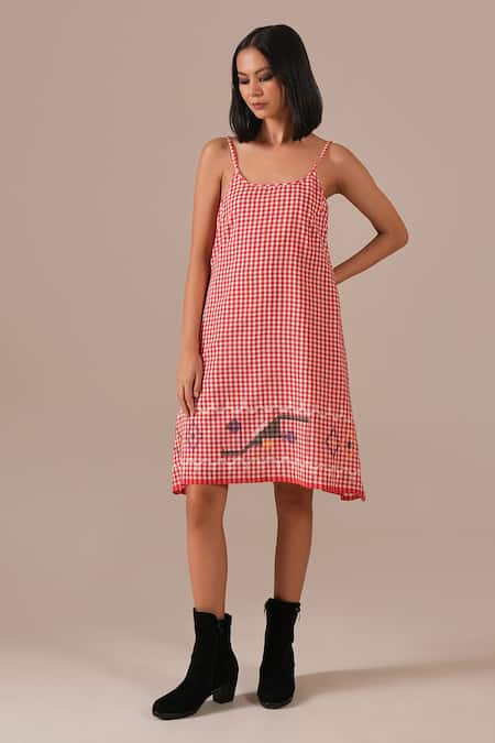 Buy_Indigo Dreams_Ivory Cotton Embroidery Jamdani Handwoven Coat Dress Set _Online_at_Aza_Fashions