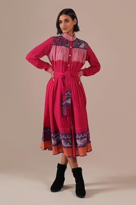 Indigo Dreams Tiered Shirt Dress With Belt 