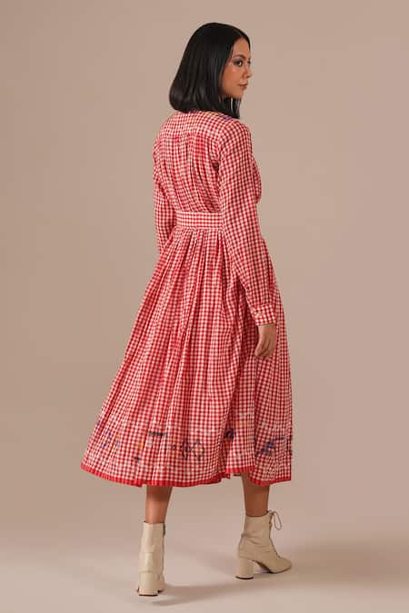 Indigo Dreams Gingham Tiered Shirt Dress With Belt 
