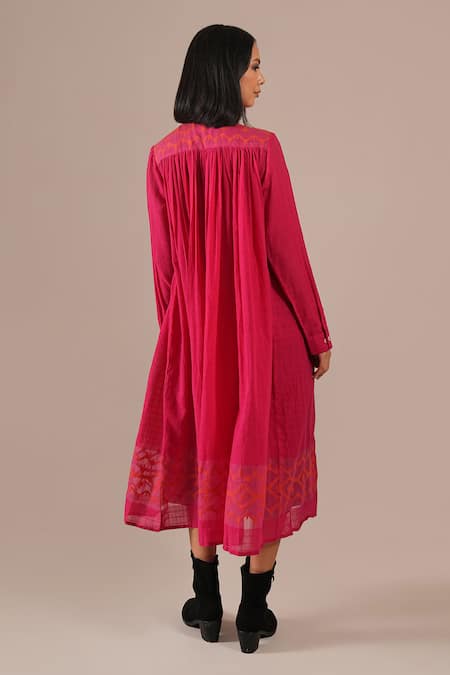 Indigo Dreams Handwoven Jamdani Tiered Shirt Dress 