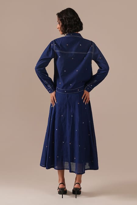 Indigo Dreams Jamdani Fit-Flare Dress With Jacket 