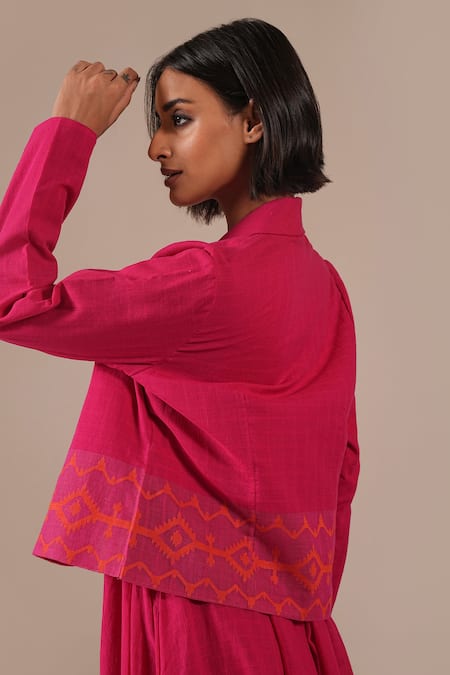 Buy_Indigo Dreams_Pink Cotton Halter , Open Gathered Dress With Jacket 