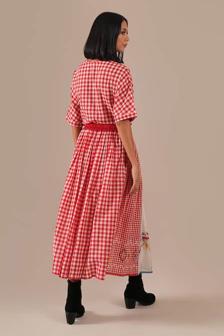 Indigo Dreams Gingham Check Jamdani Top & Gathered Skirt Set 