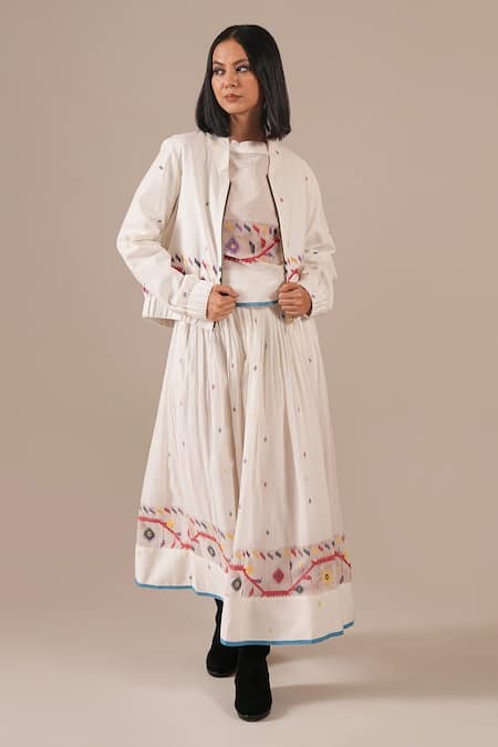 Indigo Dreams Handwoven Jamdani Boxy Top Skirt Set 