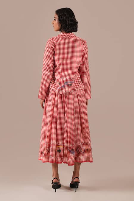 Indigo Dreams Gingham Handwoven Jamdani Bralette Dress & Jacket Set 