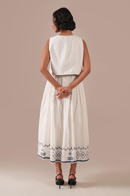 Indigo Dreams Jamdani Handwoven Dress & Waistcoat Set 