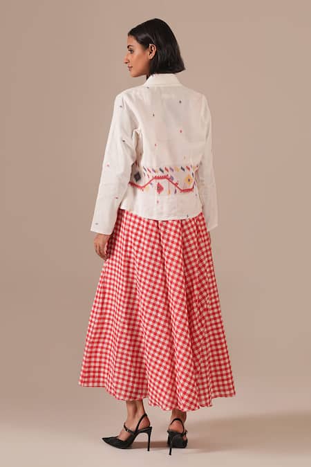 Indigo Dreams Gingham Maxi Dress & Jamdani Jacket Set 