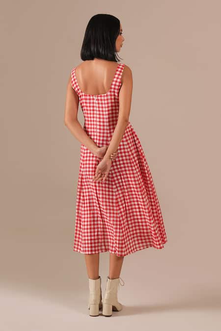 Indigo Dreams Gingham Check Jamdani Fit & Flare Dress 