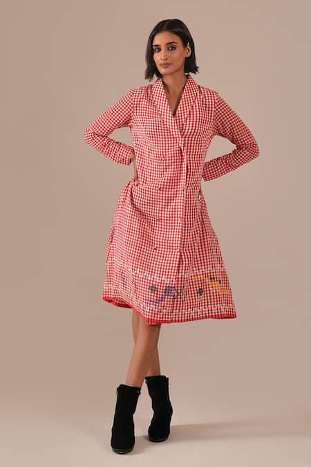 Indigo Dreams Gingham Jamdani Double-Breasted Jacket Dress 