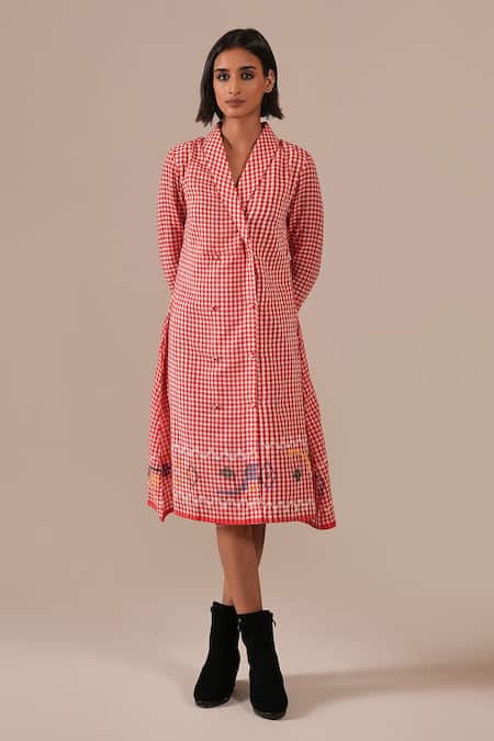 Indigo Dreams Gingham Jamdani Double-Breasted Jacket Dress 