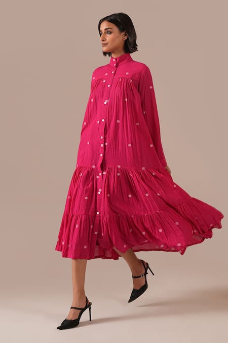 Indigo Dreams Handwoven Jamdani Tiered Shirt Dress 