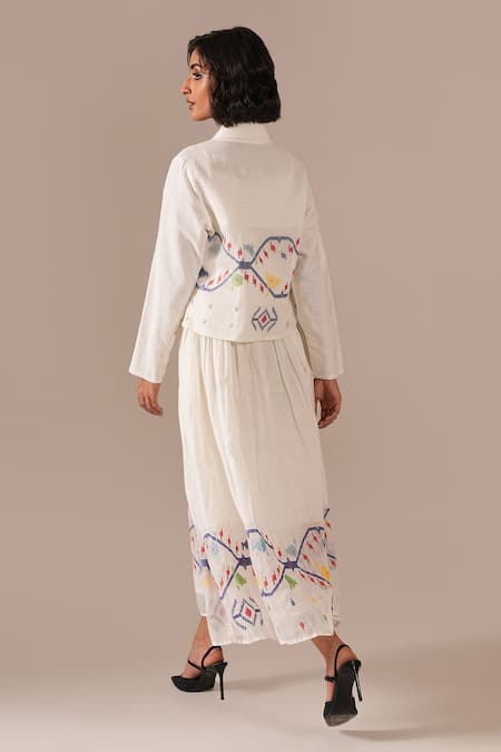 Indigo Dreams Handwoven Jamdani Midi Dress Jacket Set 