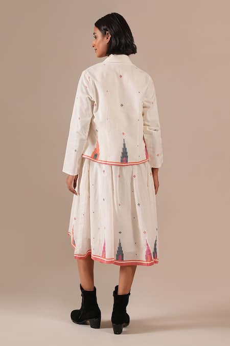 Indigo Dreams Jamdani Handwoven Gathered Dress & Jacket Set 