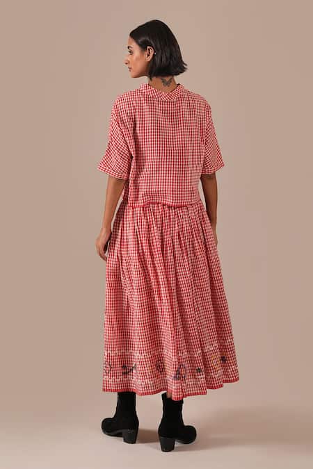 Indigo Dreams Gingham Handwoven Jamdani Top & Gathered Skirt Set 