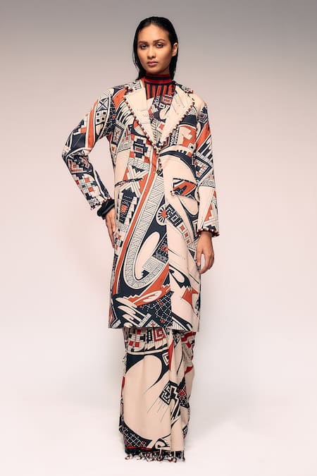 Kritika Murarka Mata Ortiz Print Kantha Embroidered Overcoat 