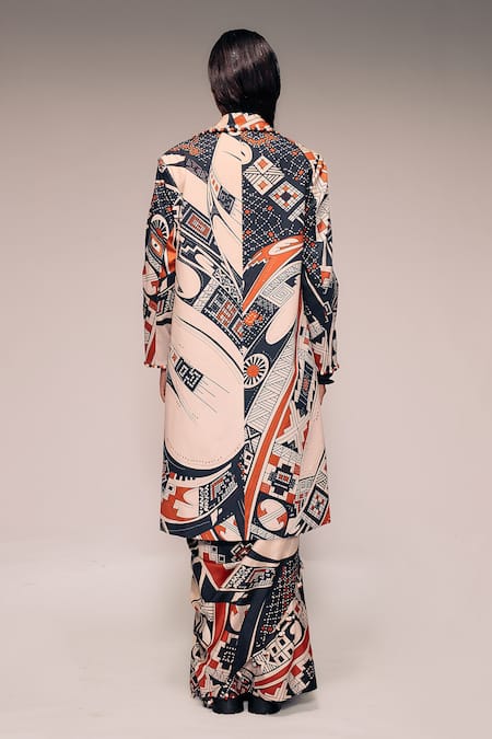 Kritika Murarka Mata Ortiz Print Kantha Embroidered Overcoat 