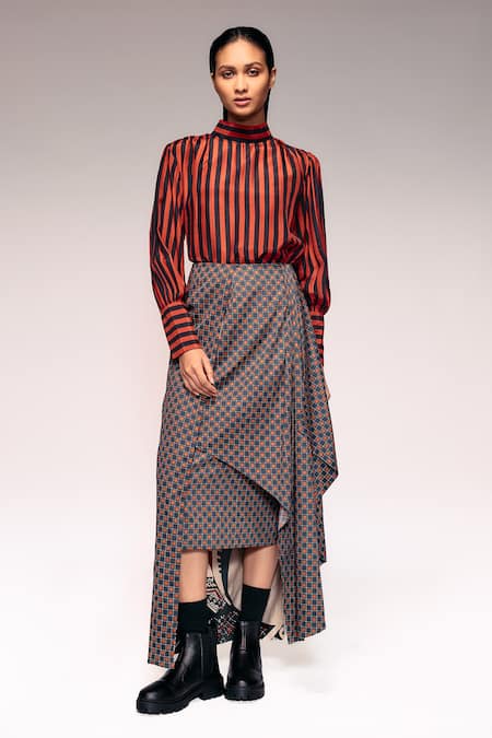 Kritika Murarka Check Draped Asymmetric Midi Skirt 
