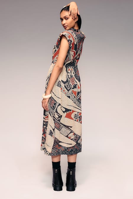 Kritika Murarka Mata Ortiz Hand Print Drawstring Midi Dress 