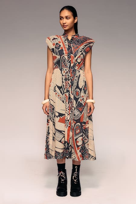 Kritika Murarka Mata Ortiz Hand Print Drawstring Midi Dress 