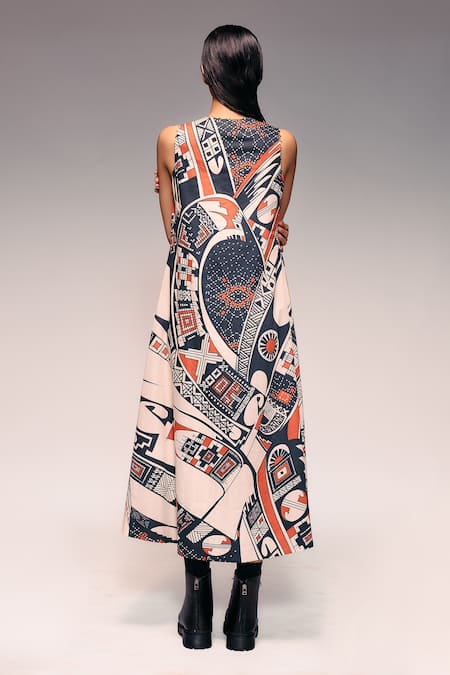 Kritika Murarka Reversible V-Neck Pottery Motif Midi Dress 