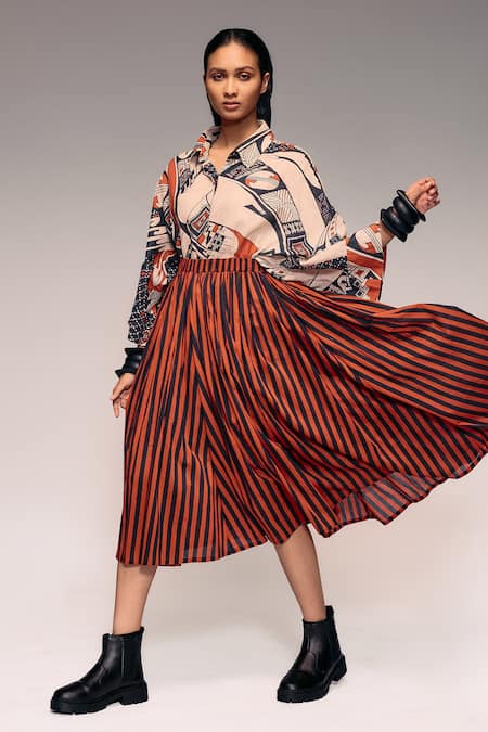 Kritika Murarka Striped Pleated Midi Skirt 