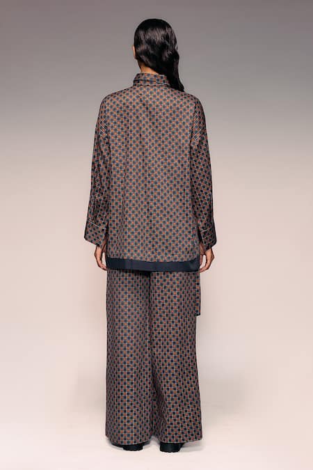 Shop Kritika Murarka Orange Cotton Chequered Pattern Trouser at Aza Fashions Shop_Kritika Murarka_Orange Cotton Chequered Pattern Trouser _at_Aza_Fashions