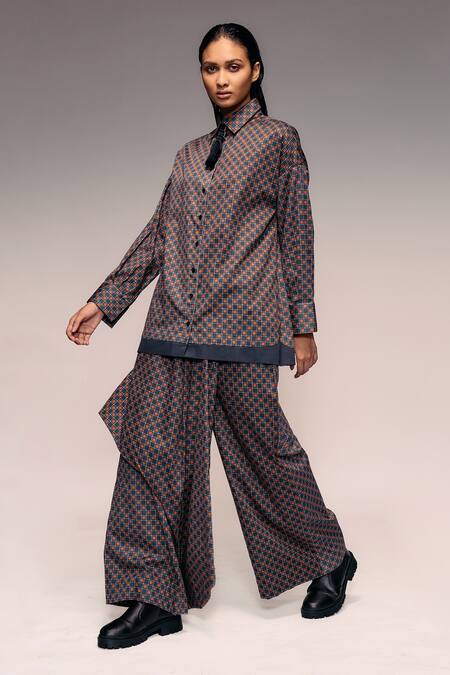 Kritika Murarka Orange Cotton Chequered Pattern Trouser Online at Aza Fashions Kritika Murarka_Orange Cotton Chequered Pattern Trouser _Online_at_Aza_Fashions