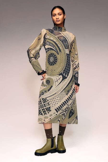 Kritika Murarka Mata Ortiz Pottery Motif Print Midi Dress 