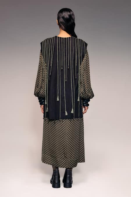 Kritika Murarka Geometric Cord & Wooden Bead Embroidered Dress 