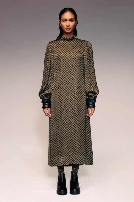 Kritika Murarka Chequered Puffed Sleeve Midi Dress 
