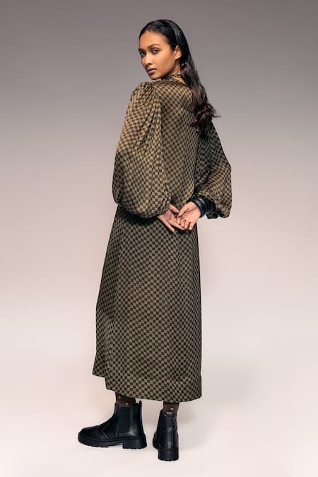 Kritika Murarka Chequered Puffed Sleeve Midi Dress 