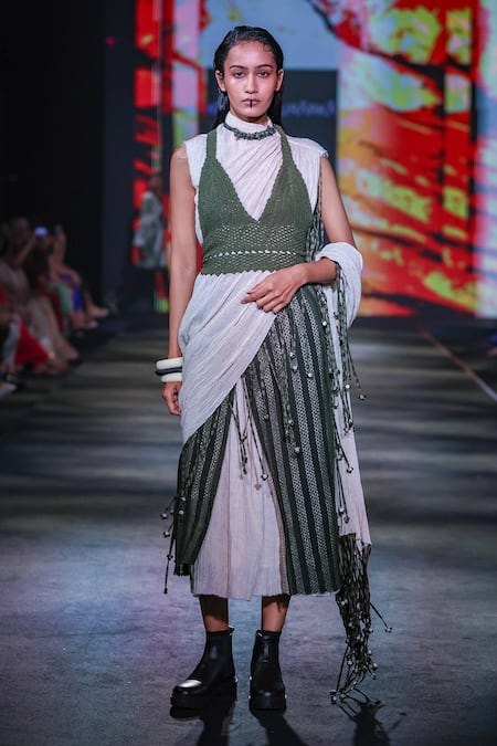 Kritika Murarka Stripe Cotton Net Flap Midi Skirt 