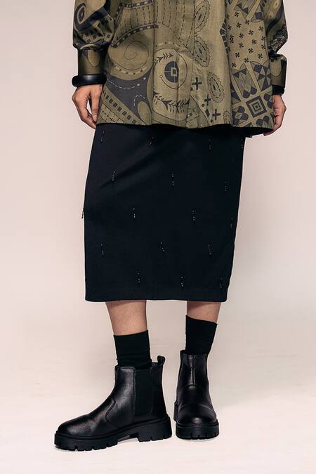 Kritika Murarka Black Cotton Beads Knit Midi Skirt Online at Aza Fashions Kritika Murarka_Black Cotton Beads Knit Midi Skirt _Online_at_Aza_Fashions