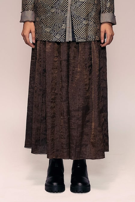 Buy_Kritika Murarka_Brown Tissue Handloom Silk Long Skirt _Online_at_Aza_Fashions