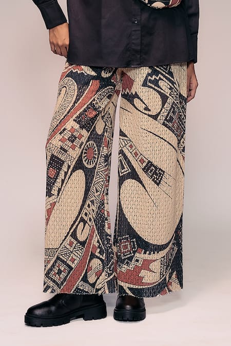 Buy_Kritika Murarka_Rust Cotton, Net Mata Ortiz Print Trouser _Online_at_Aza_Fashions