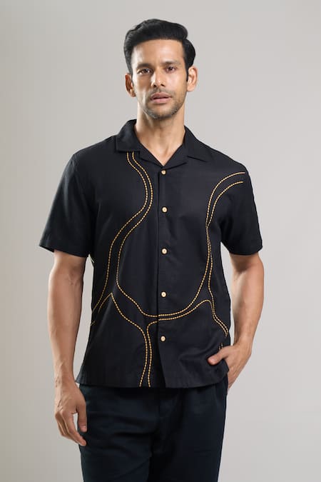 Aryavir Malhotra Kantha Embroidered Linen Cotton Shirt 
