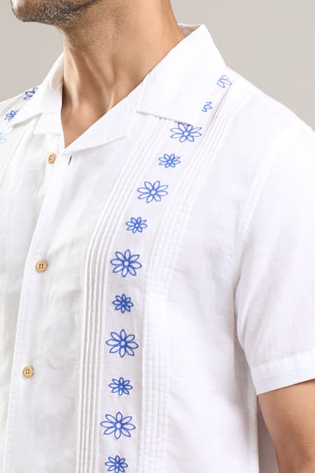 Aryavir Malhotra_Off White Linen, Cotton Embroidery Hand Shirt _Online_at_Aza_Fashions