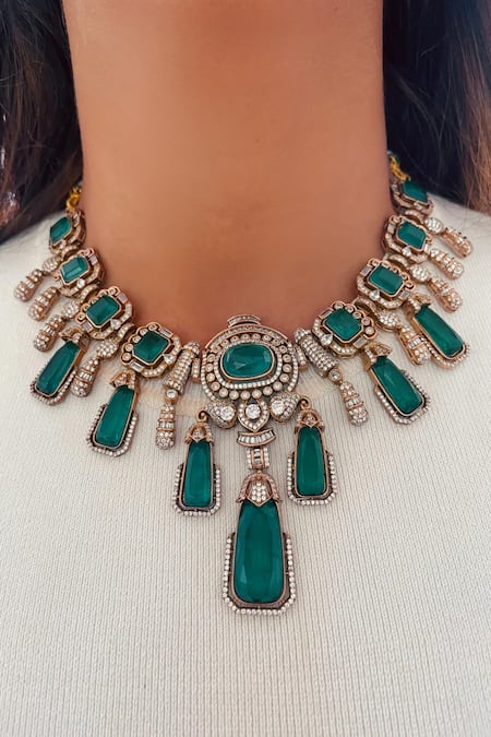 PRERTO Kahima Emerald Doublet & Zircon Necklace Set 